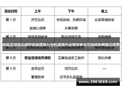 发掘足球俱乐部财务管理潜力与机遇提升运营效率与可持续发展路径探索