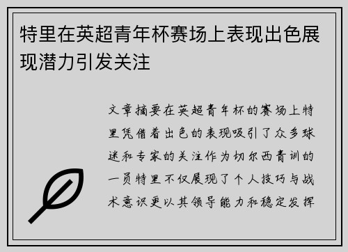 特里在英超青年杯赛场上表现出色展现潜力引发关注